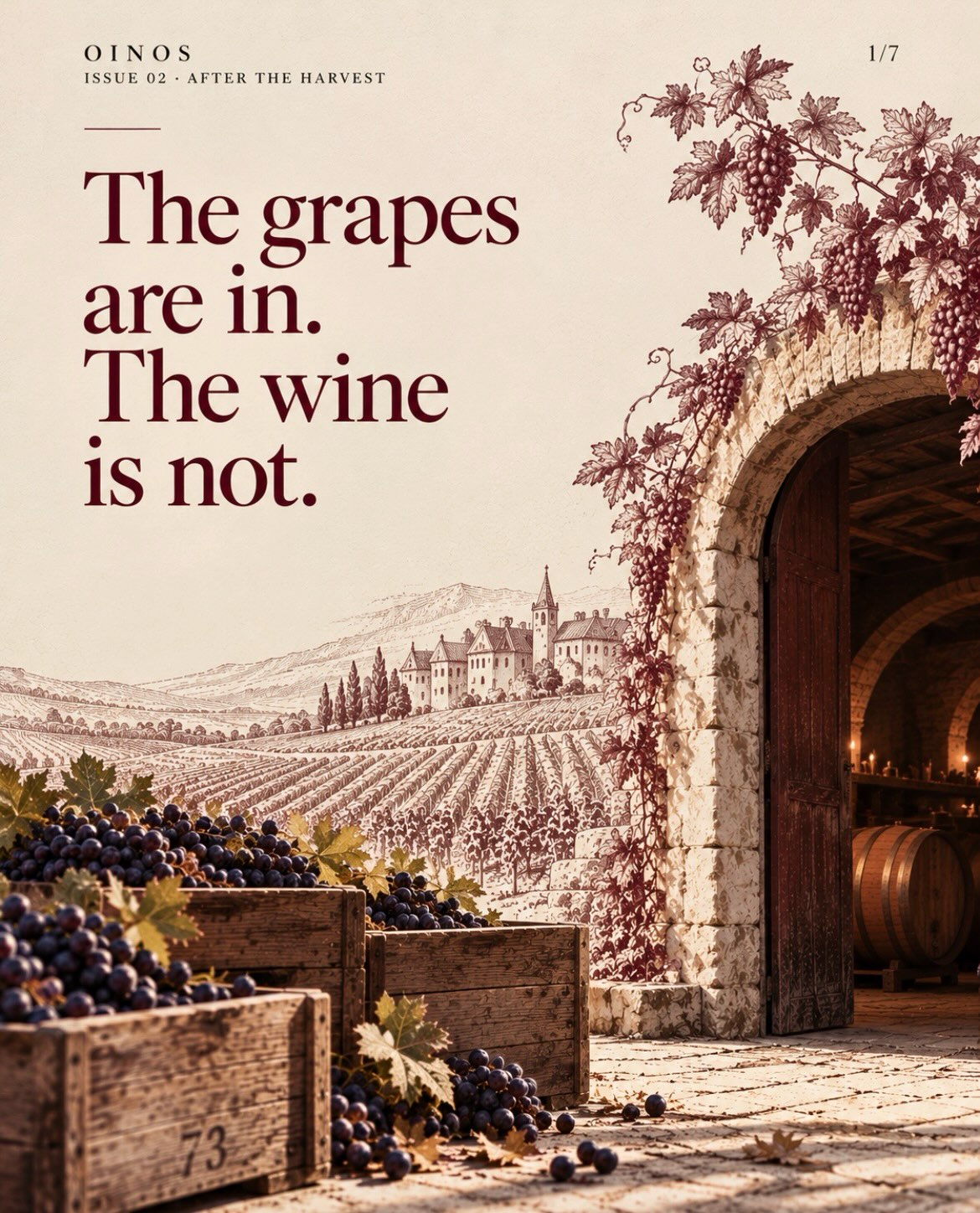 Harvest has excellent PR. Golden light, beautiful vineyards, people carrying baskets of grapes as though they’ve just stepped out of a Renaissance painting.