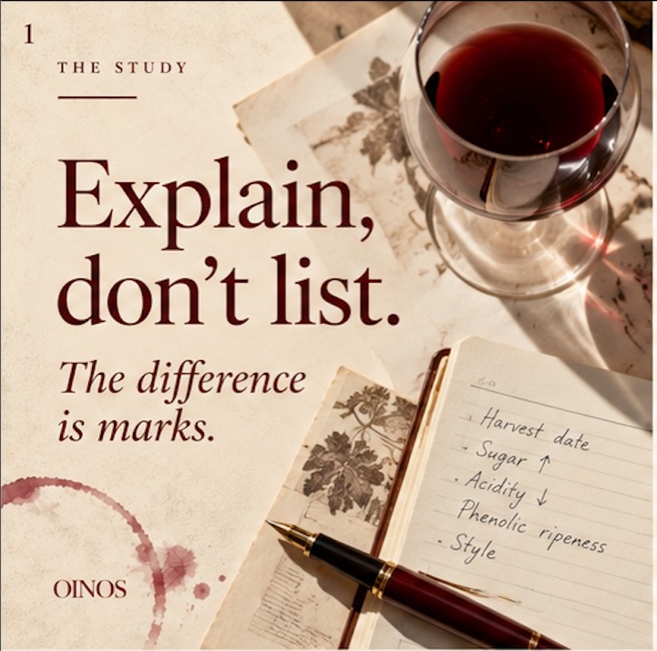 Knowing when grapes are harvested is one thing. Explaining why it matters is another.