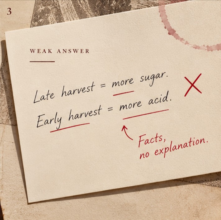 Knowing when grapes are harvested is one thing. Explaining why it matters is another.